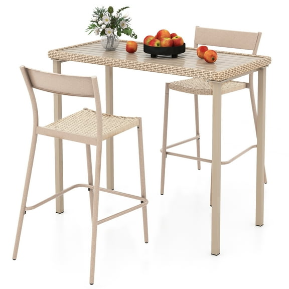 Gymax 3 Pieces Patio Bar Table Set Outdoor Bar Height Table & 2 Armless Chairs