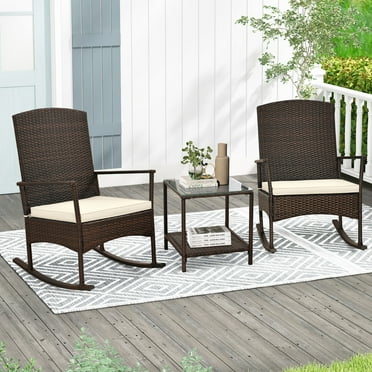 COSIEST 3 Piece Bistro Set, Metal Gray Patio Rocking Chairs, Outdoor ...