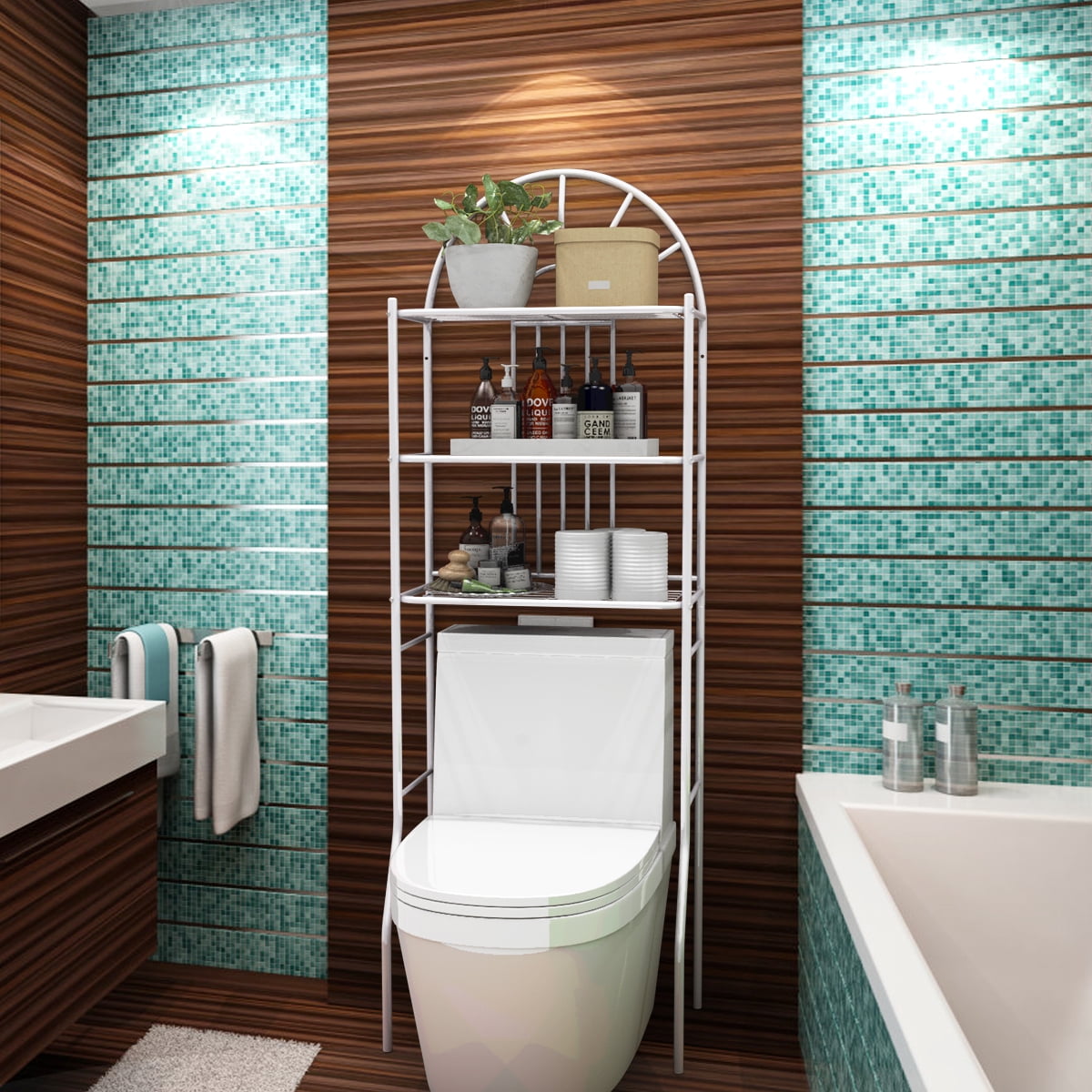 Gymax 3 Shelf Bathroom Metal Storage Rack over the Toilet Space Saver ...