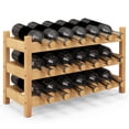 thumbnail image 1 of Gymax 3 Tier 18 Bottle Wine Storage Cabinet Shelf Bamboo Wine Rack for Wine Lovers, 1 of 10