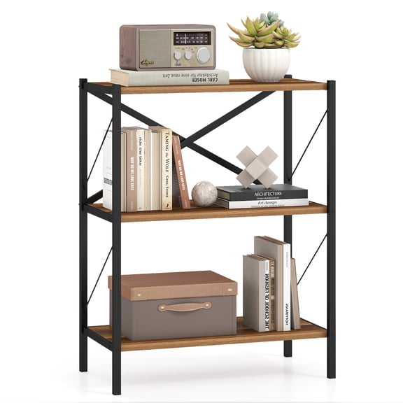 Gymax 3-Tier Bookshelf Industrial Bookcase w/ Heavy-Duty Metal Frame Book Holder