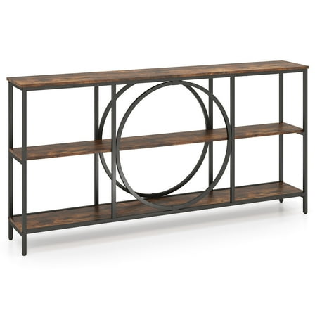 Gymax 3-Tier Console Table w/ Faux Marble Top Storage Shelves for Hallway Living Room Rustic Brown