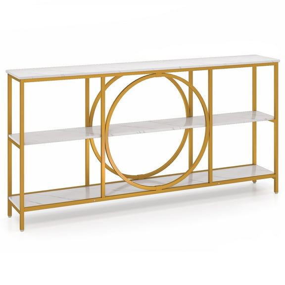Gymax 3-Tier Console Table w/ Faux Wood Grain Storage Shelves for Hallway Living Room White