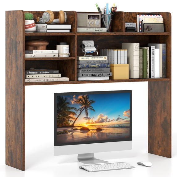 Gymax 3-Tier Desktop Bookshelf w/ 6 Shelves Desk Organizer for Computer Desk Brown