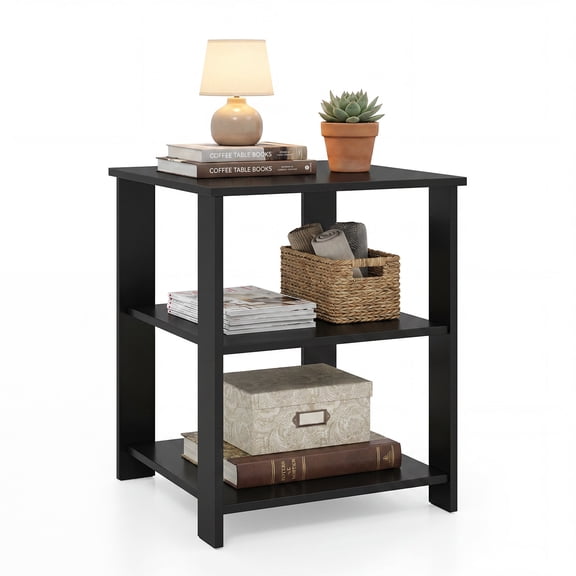 Gymax 3-Tier End Table Square Side Table w/Open Storage Shelves for Living Room Black