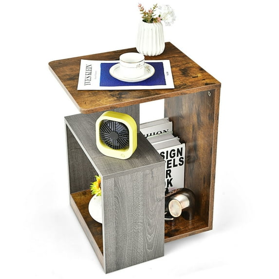 Gymax 3 Tier End Table, Walnut/Gray