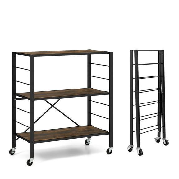 Gymax 3-Tier Folding Shelf Free DIY Design Shelving Unit w/ 4 Universal Wheels Kitchen