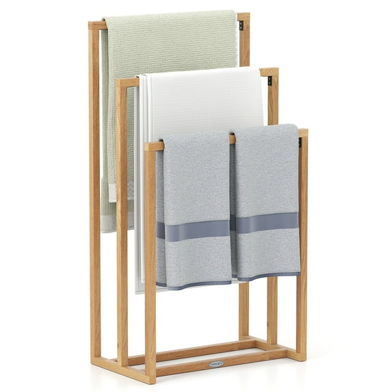 Gymax 3-Tier Freestanding Towel Rack w/ 3 Hanging Crossbars for Bathroom Natural