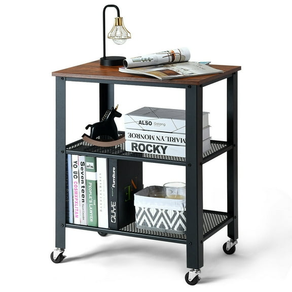 Gymax 3-Tier Industrial Serving Cart Kitchen Utility Cart on Wheels w/Storage Black