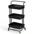 thumbnail image 1 of Gymax 3 Tier Rolling Cart W/Wheels Practical Handle&ABS Storage Basket Organizer Black, 1 of 10
