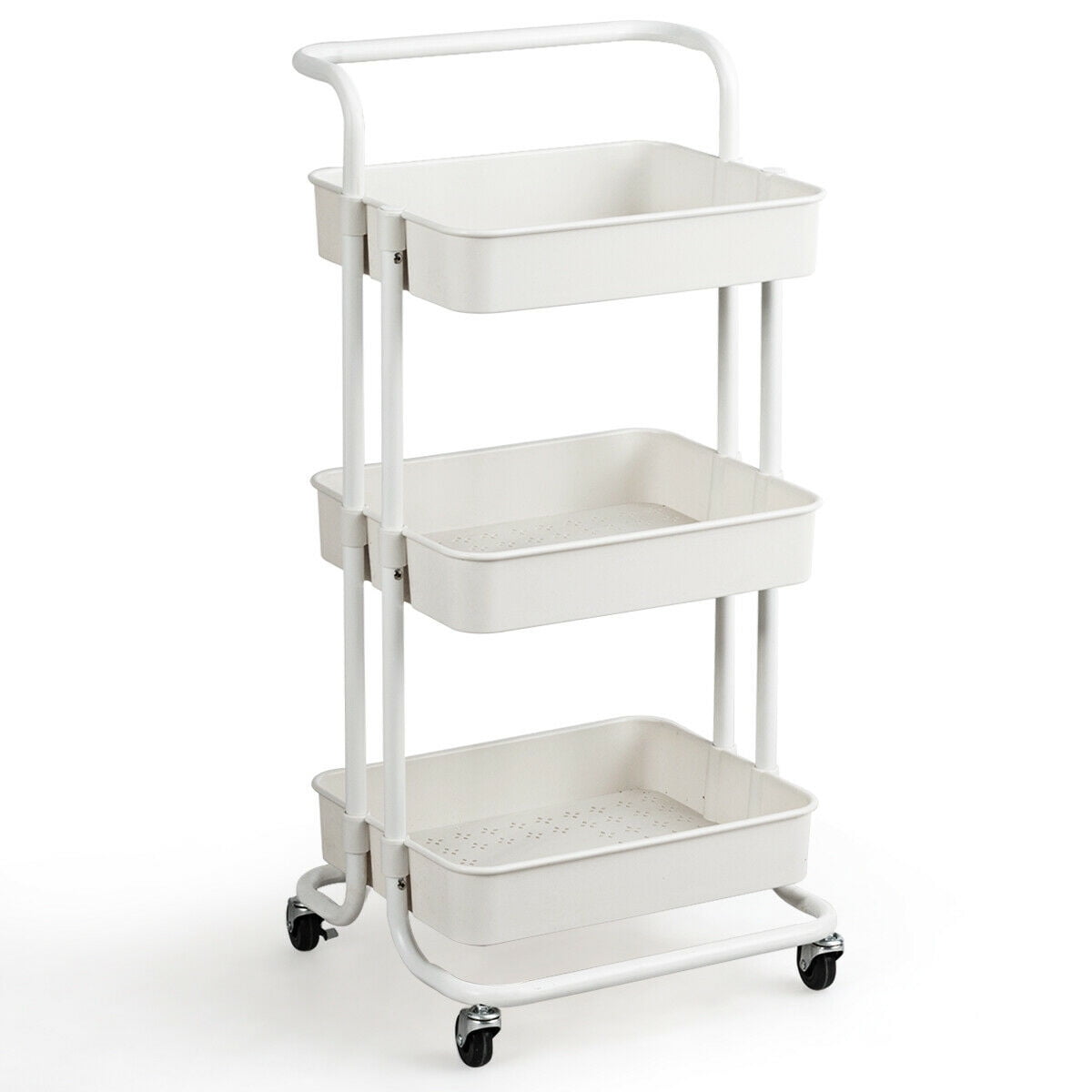 Mainstays 3 Tier Metal Utility Cart, Arctic White, Easy Rolling, Indoor, Adult and Child