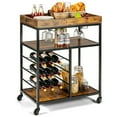 thumbnail image 1 of Gymax 3-Tier Rolling Kitchen Serving Cart Utility Trolley w/ Wine Bottle Rack, 1 of 10