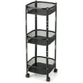 thumbnail image 1 of Gymax 3-Tier Rotating 1-Second folding Storage Rack Metal Rolling Utility Cart Square, 1 of 10