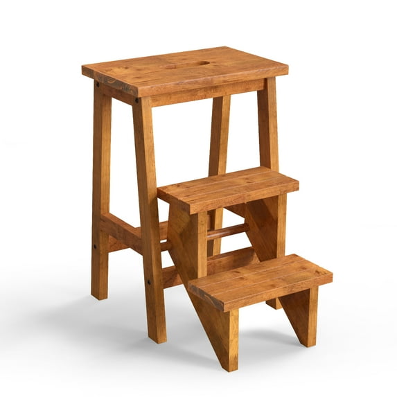 Gymax 3 Tier Step Stool 3 in 1 Folding Ladder 24'' Storage Shelf Multi-function Coffee