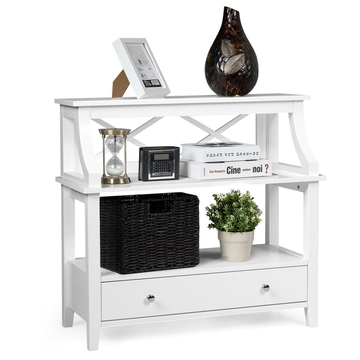3 Rack Table Gymax 3 Tier Storage Rack End table Side Table Multipurpose Rack White ...