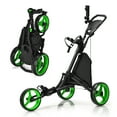 thumbnail image 1 of Gymax 3-Wheel Foldable Golf Push Pull Cart Trolley w/ Adjustable Handle Green, 1 of 10