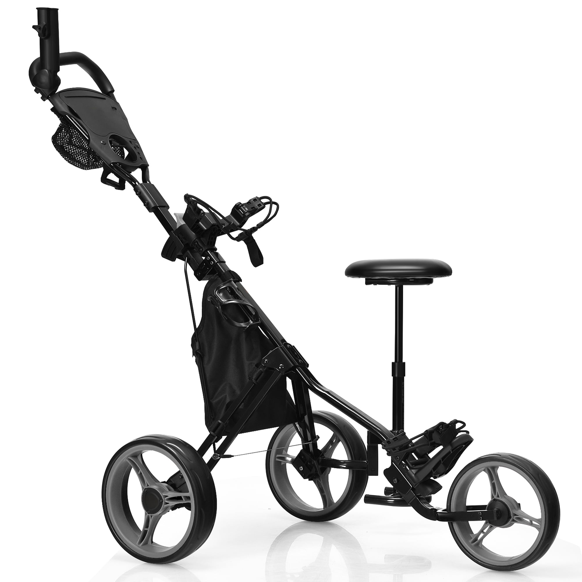 Caddymatic Golf X-TREME 3 Wheel Push/Pull Golf Cart with Seat Black/Red