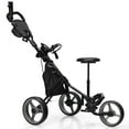 thumbnail image 1 of Gymax 3-Wheel Foldable Golf Push Pull Cart Trolley w/ Seat Adjustable Handle Grey, 1 of 10