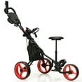 thumbnail image 1 of Gymax 3-Wheel Foldable Golf Push Pull Cart Trolley w/ Seat Adjustable Handle Red, 1 of 10