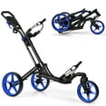 thumbnail image 1 of Gymax 3 Wheels Foldable Golf Push Pull Cart Trolley w/ Adjustable Handle Brake Blue, 1 of 10