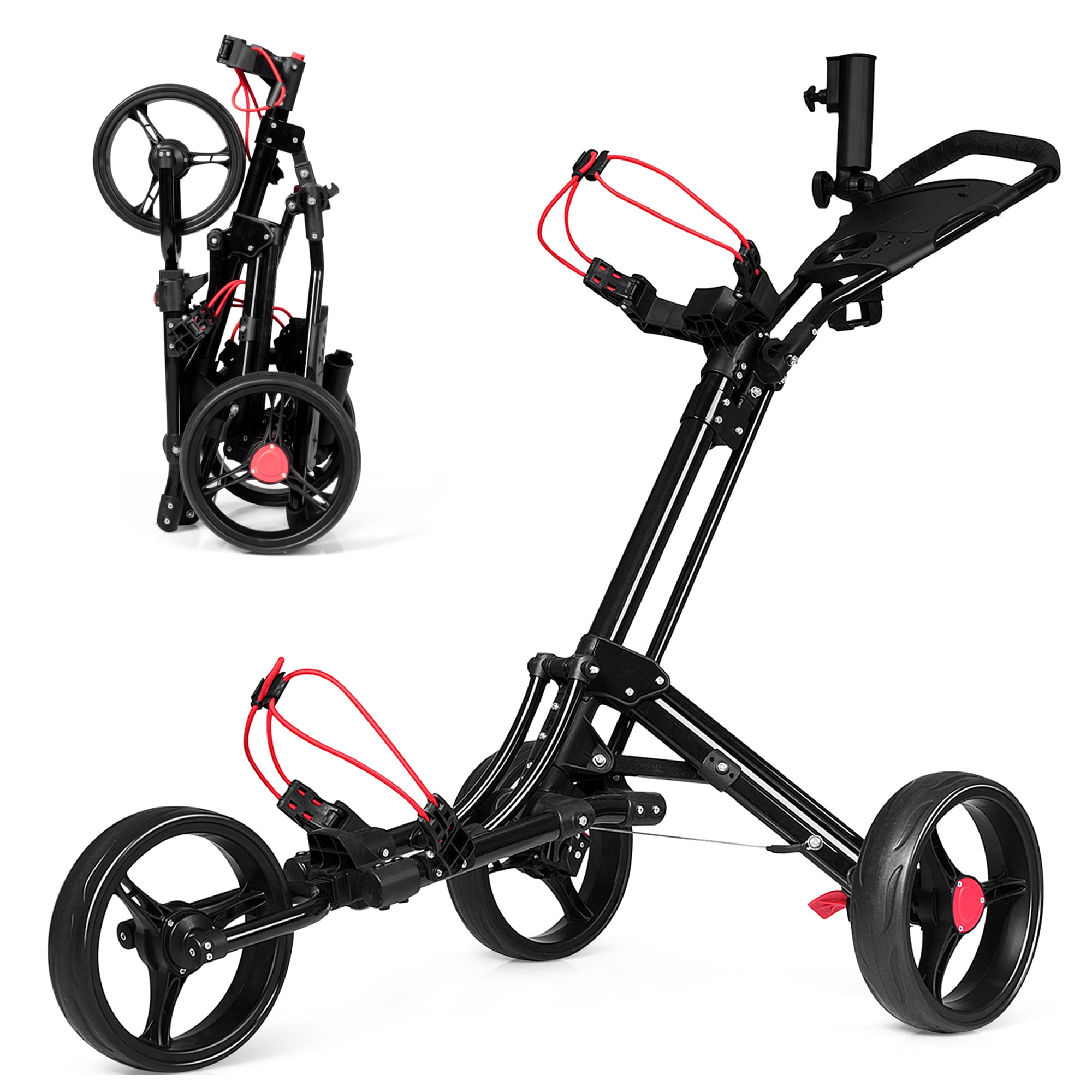 Gymax 3 Wheels Golf Push Pull Cart Folding Golf Pull Trolley w