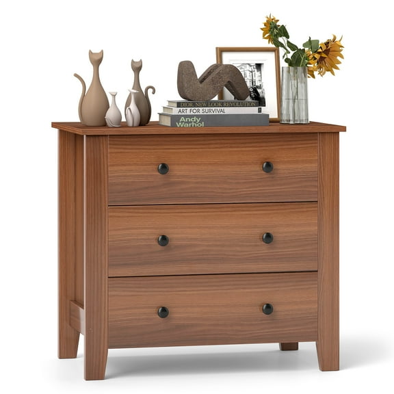 Gymax 3-drawer Dresser w/ Convenient Handles Smooth Slide Rails Accent Table Walnut