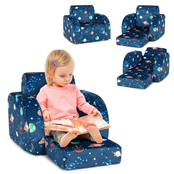 Gymax 3-in-1 Convertible Kid Sofa Bed Flip-Out Chair Lounger for Toddler Blue