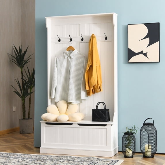 Gymax 3-in-1 Entryway Hall Tree Storage Bench w/ Coat Racks & Shoe Bench & Cabinet