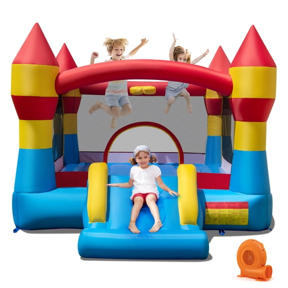 Gymax 3-in-1 Kids Bouncer w/Slide Large Jumping Area & Basketball Hoop w/ 520W Blower
