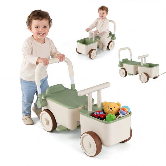 Gymax 3-in-1 Kids Ride On Push Car Foot-to-Floor Sliding Car for Toddler w/ Rope Green