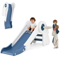 Gymax 3 in 1 Toddler Slide w/Basketball Hoop & Basketball Foldable Freestanding Slide Blue