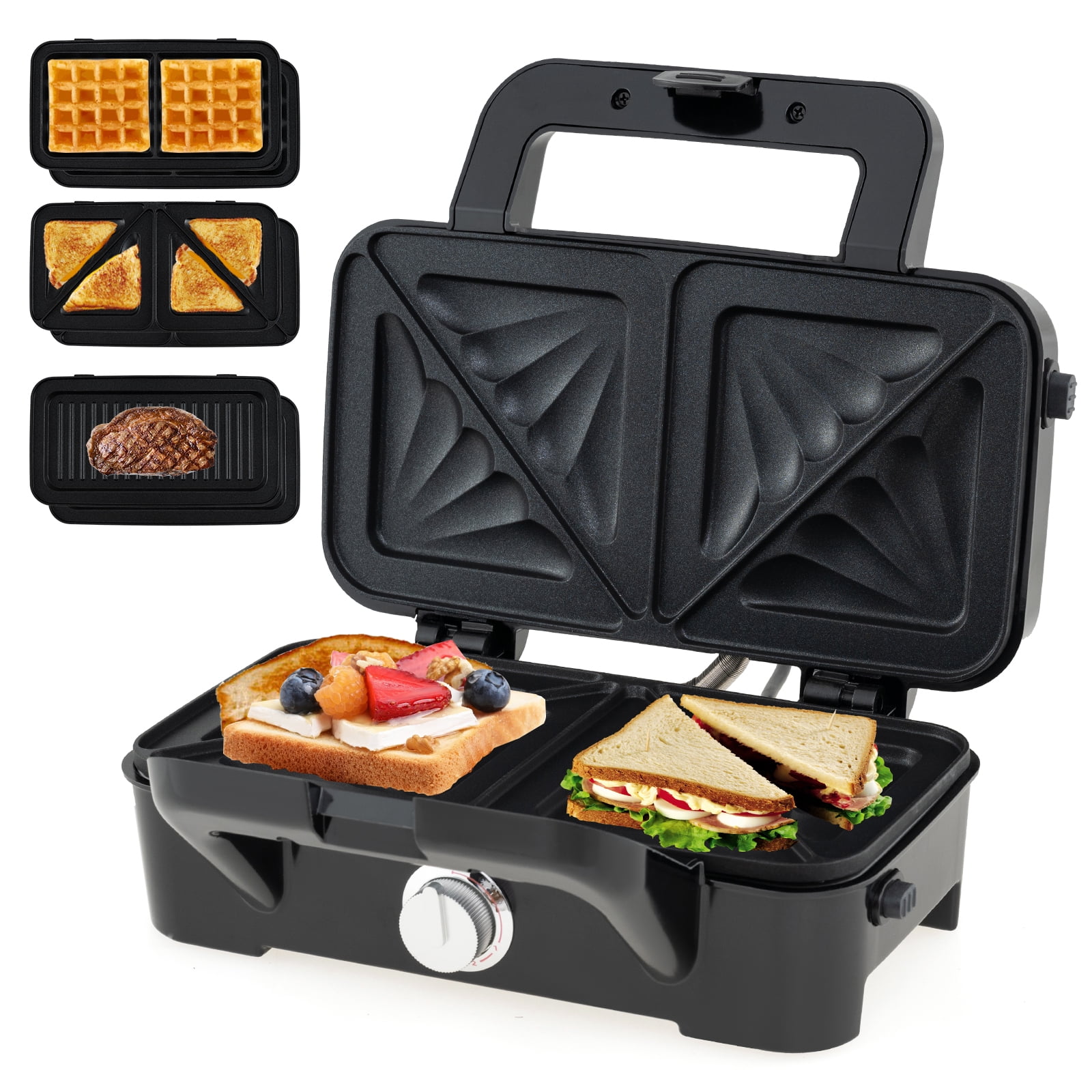 Gymax 3 in 1 Waffle Maker 1082W Electric Panini Press Grill w/ Non-stick Plates