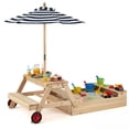 thumbnail image 1 of Gymax 3-in-1 Wooden Sandbox w/Foldable Umbrella Convertible Picnic Table Benches, 1 of 10