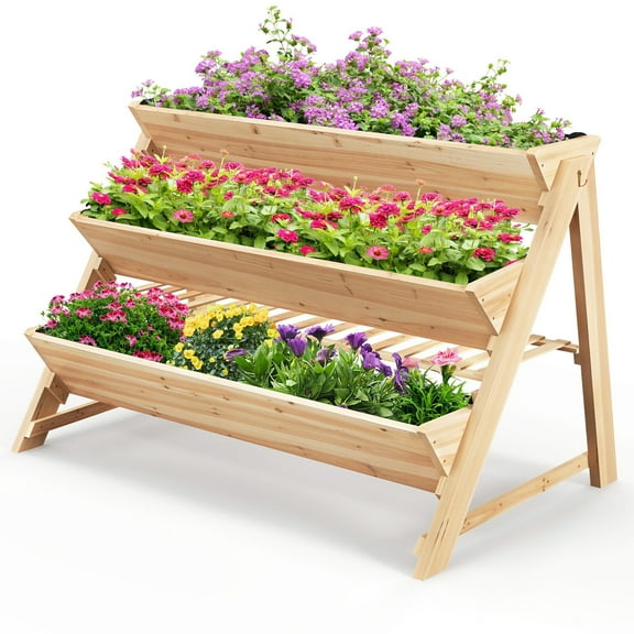 Gymax 3-tier Raised Garden Bed w/2 Side Hooks Storage Shelf Garden Planter for Flowers