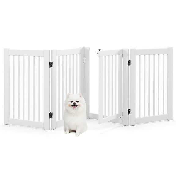Gymax 30'' Configurable Folding Free Standing 4 Panel Wood Pet Dog Safety Fence w/ Gate