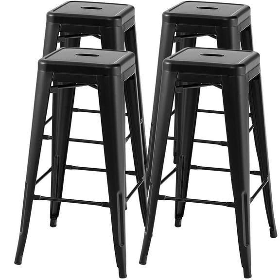 Gymax 30'' Set of 4 Stackable Backless Metal Bar Stools w/ Footrest for Kitchen Black