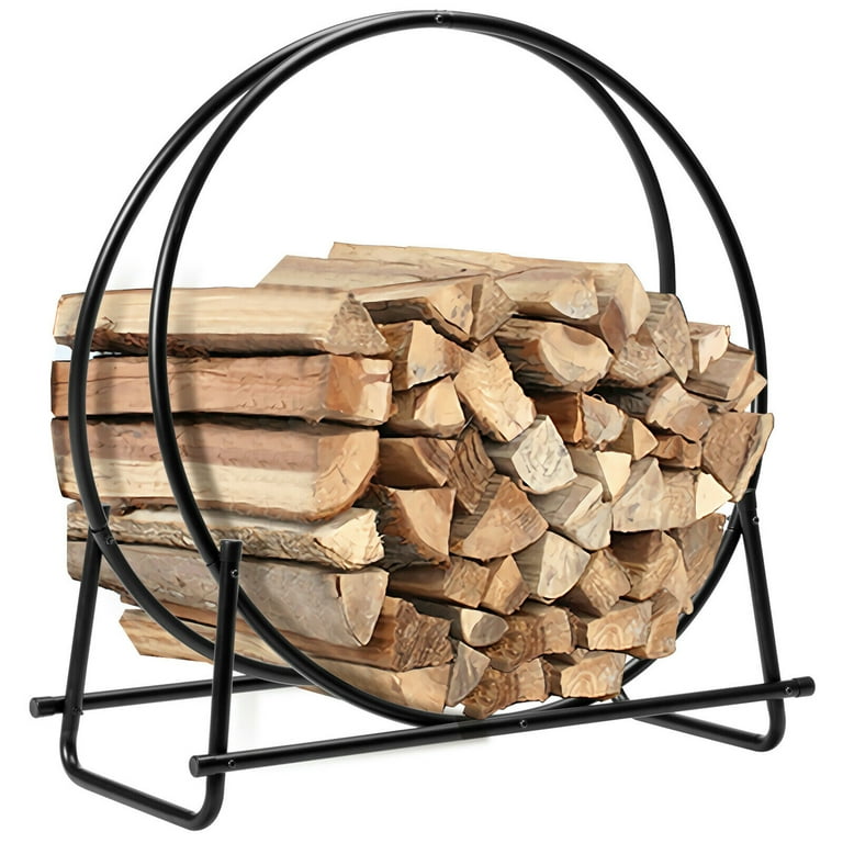 Gymax 40'' Steel Tubular Log Hoop Round Firewood Storage Holder Rack Gymax 40'' Steel Tubular Log Hoop Round Firewood Storage Holder Rack