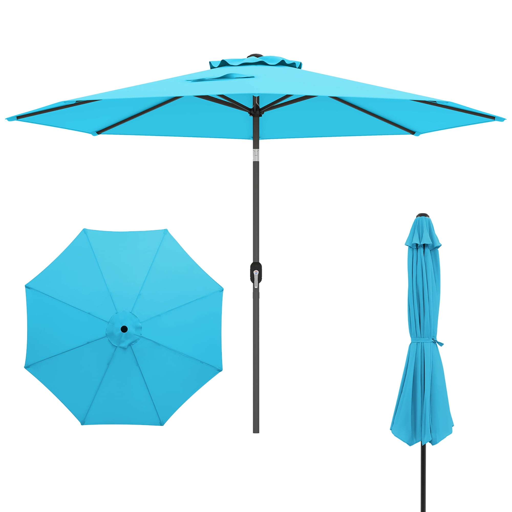 Gymax 300 CM Patio Umbrella Heavy Duty Market Umbrella w/ Tilt Mechanism Crank Handle Blue
