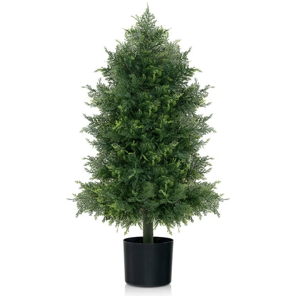 Gymax 31.5'' Artificial Cedar Topiary Tree Faux Indoor Floor Plant w/ Sturdy Trunk