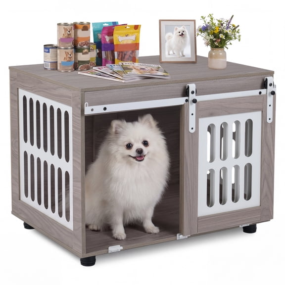 Gymax 31.5'' Dog Crate Furniture w/Sliding Barn Door for Living Room Bedroom Hallway