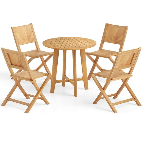 Gymax 31.5'' Patio Dining Table Round Teak Wood Dining Table w/ Slatted Tabletop Garden