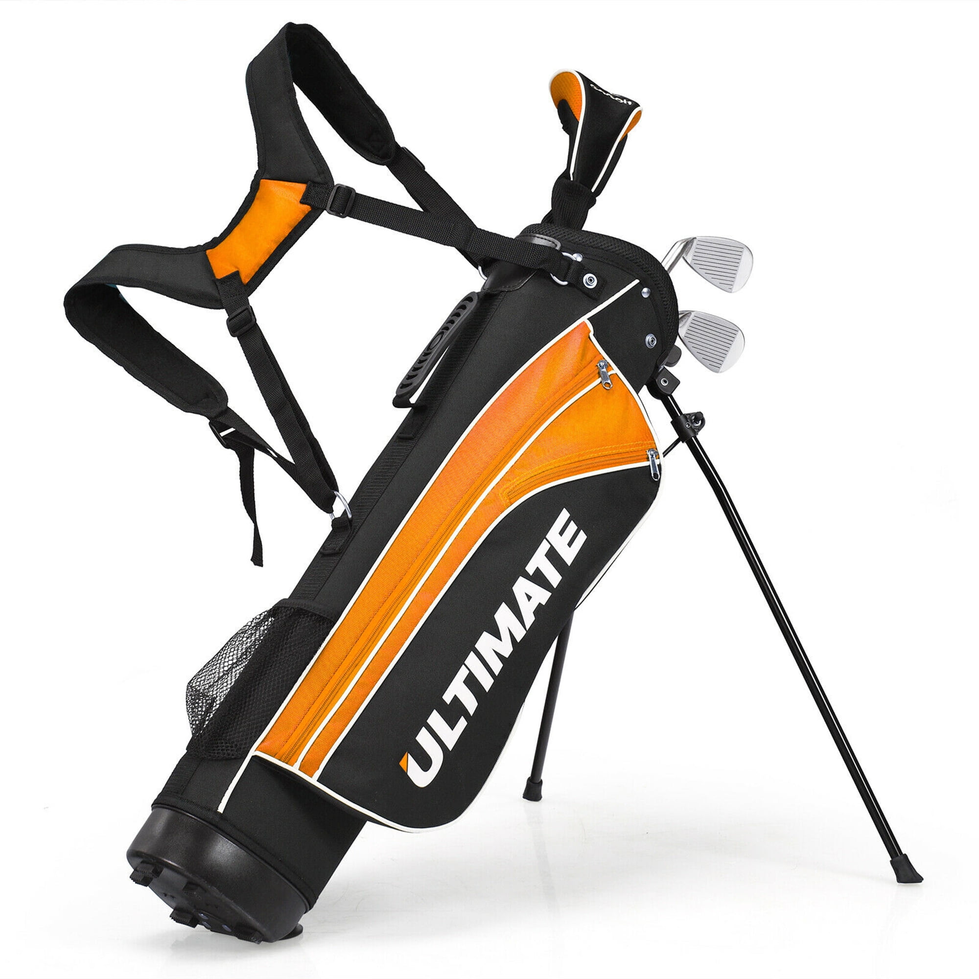 Gymax 31 In. Portable Junior Complete Golf Club Set for Kid Age 8+, Yellow, Set of 5