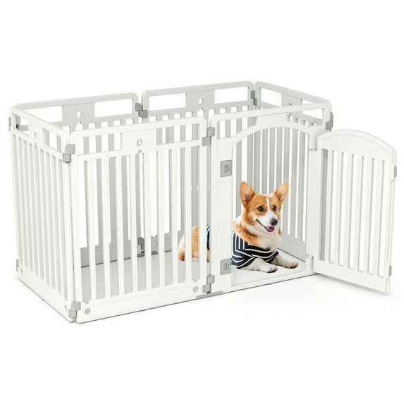 Gymax 32'' 6-Panel Dog Playpen w/ Secure Locking Door & Ground Stakes Easy Assembly