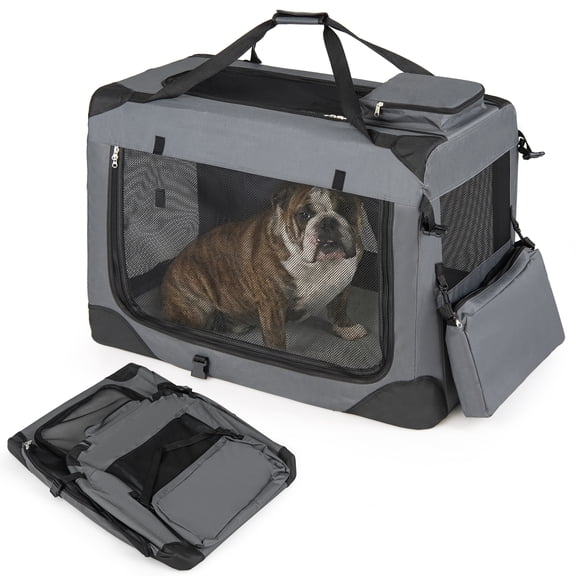 Gymax 32'' Collapsible Soft Dog CratePortable Dog Travel Crate w/Mesh Windows 3 Doors