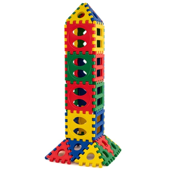 Gymax 32-Piece Oversized Waffle Block Set w/ 10 Ocean Balls Easy-to-Use Grid Building Toys Interlocking Educational Collection for Kindergarten Gift for Boys & Girls Aged 3+ Years Old