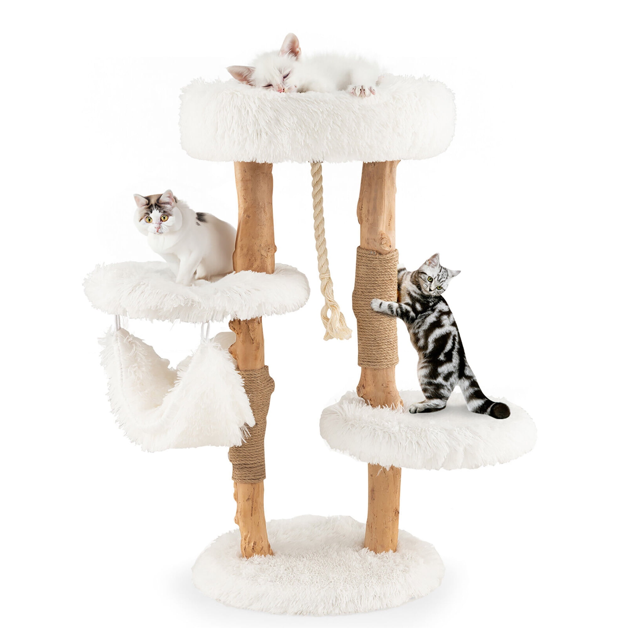 Gymax 34'' Tall Wooden Cat Tree Solid Wood Cat Tower with Jute