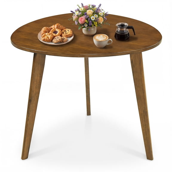 Gymax 35.5'' Triangle Dining Table Farmhouse Kitchen Table w/ Solid Rubber Wood Legs