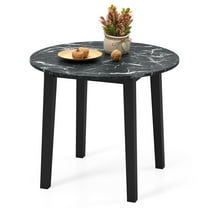 Gymax 35''  Kitchen Table Round Dining Table w/ Marble-textured Veneer Tabletop Black