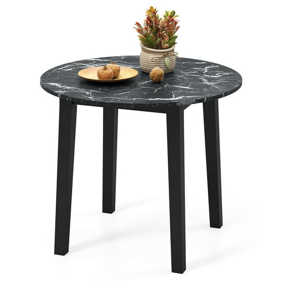 Gymax 35''  Kitchen Table Round Dining Table w/ Marble-textured Veneer Tabletop Black