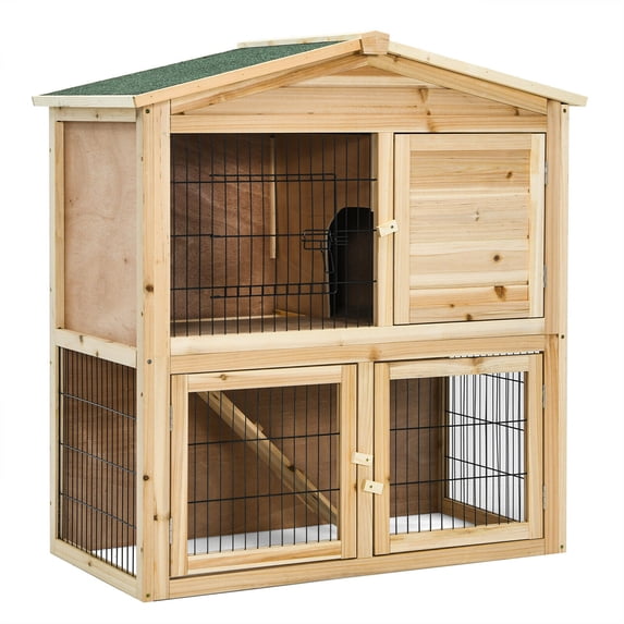 Gymax 35'' Wooden Chicken Coop Large Bunny Rabbit Cage w/ Ramp Indoor Outdoor Pet House